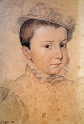 Retrato da criança Charles IX (1550-1574). Desenho anônimo da escola francesa