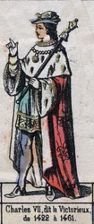 Retrato de Carlos VII da França, conhecido como Carlos o Vitorioso ou Carlos o Bom Servo (1403-1461) (dinastia Capetiana). Ilustração de finais do século XIX.