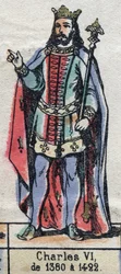 Retrato de Carlos VI de França, conhecido como Carlos o Bom Aime (1368-1422) (dinastia dos Capetianos). Ilustração do final do século XIX.
