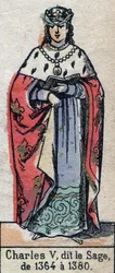 Retrato de Carlos V da França, conhecido como Charles the Sage (1338-1380) (dinastia dos Capetianos). Ilustração do final do século XIX.
