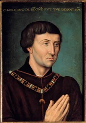 Retrato de Charles the Temeraire (1433-1477) Duque de Borgonha em 1467 Pintura da escola francesa. 1475 Sol. 0,42x0,3 m.