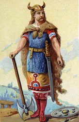 Retrato de Clodion, conhecido como Le Chevelu, rei dos Francos de 428a 448. Cromolitografia por volta de 1890.