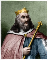Retrato de Clotaire (Clothaire) II (584 - 628), Rei da Neustria e Rei dos Francos - em "Histoire des Francais" de Lavallee, gravura, sd.