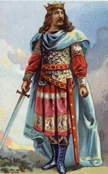 Retrato de Clotaire (Clothaire) IV, rei dos Francos de 716 a 718. Cromolitografia por volta de 1890.