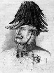 Retrato do Conde Ferencz Gyulai (1797-1868), tenente-general feld que comanda as tropas austríacas nas províncias lombardas. Gravura em "Le Monde Illustré" n°107 de 30 de Abril