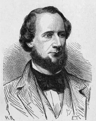 Retrato de Cyrus West Field (1819 - 1892), industrial americano - em "Album of Science; ilustres estudiosos; Grandes Descobertas" 1896.