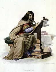 Retrato de Eginhard (Einhard, Einhart, Einard, 775-840), colunista Franc - em "Le Plutarque francais", Ed. Mennechet