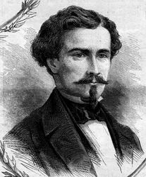 Retrato de Emile Keller (1828-1909), político francês. Gravura em "Le Monde Illustré" n°262 de 19 de Abril de 1862.