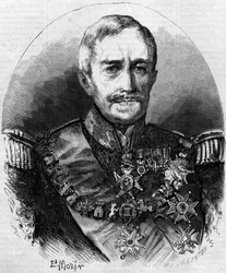 Retrato de Esprit Victor Elisabeth Boniface de Castellane (1788-1862), marechal francês. Gravura em "Le Monde Illustré" n°56 de 1 de Maio de 1858.