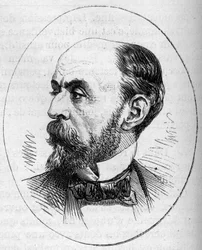 Retrato de Eugene Fromentin (1820-1876), pintor francês. Gravura em "Le Monde Illustré" n°890 de 2 de Maio de 1874.