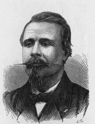 Retrato de Eugène Godard (1827 - 1890), artista aeronáutico francês - em "Album of Science; Ilustres estudiosos; Grandes descobertas" 1896.