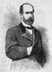 Retrato de Federico Errazuriz Zanartu (1825-1877), Presidente da República do Chile. Gravura em "Le Monde Illustré" n°760 de 4 de novembro