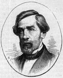 Retrato de François Jouffroy (1806-1882), escultor francês. Gravura em "Le Monde Illustré" n°890 de 2 de Maio de 1874.