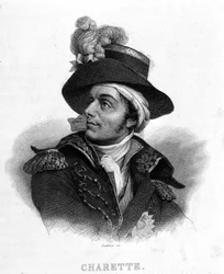 Retrato de François Athanase (François-Athanase) De Charette de la Contrie (1763 - 1796) - em "Revolution francaise" de Thiers. Século XIX