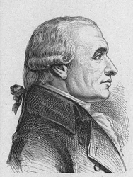 Retrato de Gaspard Monge, Conde de Peluse (1746 - 1818), matemático francês - no "Album de la Science; cientistas ilustres; Grandes descobertas" 1896.