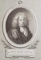 Retrato de George Frederick Handel (1685-1759) frontispício de partitura