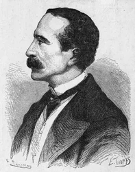 Retrato de Georges Bonelli, o inventor do telégrafo tipográfico - em “” Álbum da Ciência; estudiosos ilustres; Grandes descobertas ”” ”1896.