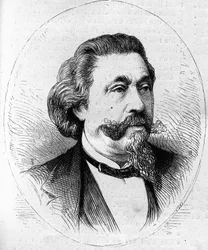 Retrato de Georges Hainl (1807-1873), maestro e violoncelista francês. Gravura em "Le Monde Illustré" n°844 de 13 de Junho de 1873.