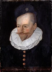 Retrato de Henri I Duque de Montmorency, Connetable of France (1534-1614) Pintura da Escola Francesa do século XVI. Dim. 0,31 x 0,22 m. Versalhes, Castelos de Versalhes e Trianon