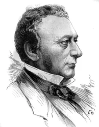 Retrato de Isaac Pereire (1800 - 1875), fundador da Societe de Credit mobilier e da companhia generale transatlântica. Gravura em "Le Monde Illustré" n°1218 de 31 de Julho de 1880.