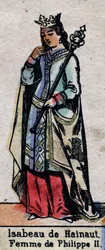 Retrato de Isabelle de Hainaut (1170-1190), esposa de Filipe II da França (dinastia dos Capetianos). Ilustração de finais do século XIX.