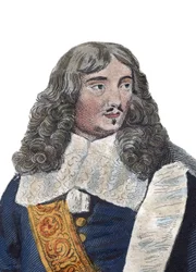 Retrato de Jean Baptiste (Jean-Baptiste) Colbert (1619-1683), político francês. ilustração de "Le Plutarque Français" de Edmond Mennechet