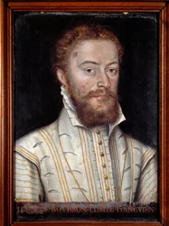 Retrato de Jean de Bourbon Vendome, Conde de Soissons e Enghien (1528-1557). Pintura francesa anônima