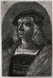 Retrato de John Froissart (Jean Froissart) (1337-1404), cronistas franceses da França medieval - gravura em "Histoire de France" de Victor Duruy (1811-1894) - 1882