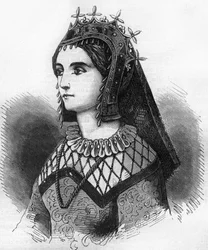 Retrato de Judite de França (843-870), Rainha de Wessex e depois Condessa de Flandres. Gravação em "Histoire de la prostitution et de la debauche dans les peuples du globe depuis l