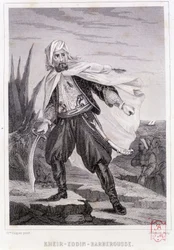 Retrato de Kheir - Eddin - Barbarossa, pirata turco do século XVI - em "Histoire des pirates et corsaires de l