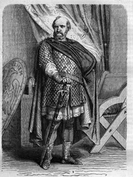 Retrato do Rei Etienne (Estêvão) dit de Blois (1096-1154), último rei normando da Inglaterra. Gravura em "História dos Papas (...) Crimes da Rainha Rei e Imperadores através dos séculos" por Maurice Lachatre