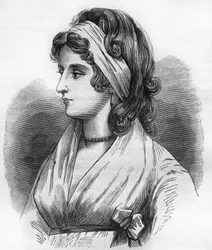 Retrato de Lady Hamilton (Emma Lyons) (1765-1815) mestra de Horatio Nelson dit Almirante Nelson (1758-1805). Gravação em "A história da prostituição e do deboche entre todos os povos do mundo desde a antiguidade até os dias de hoje" pelo Dr. Th. -F. Debray
