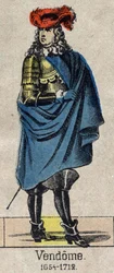 Retrato de Louis-Joseph (Louis Joseph) de Bourbon (1645-1712) conhecido como o Grande Vendôme, Duque de Penthievre e Mercoeur, então Duque de Vendôme e Par da França. Imagem de Epinal do final do século XIX.