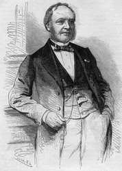 Retrato de Louis Christophe Francois Hachette (1800-1864), editor francês. Gravura em "Le Monde Illustré" n°383 de 13 de Agosto de 1864.