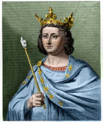 Retrato de Luís X, o Teimoso (1289-1316), rei de França - em «Histoire des Français» de Lavallée, gravura, s.d.