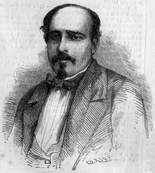 Retrato de Luiz Augusto Rebello da Silva (1822-1871), escritor português. Gravura em "Le Monde Illustré" n°227 de 17 de agosto de 1861.