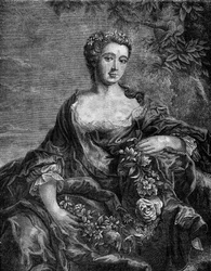 Retrato de Madame de Chateauroux, Marie-Anne de Mailly-Nesle (1717-1744), favorita do Rei Luís XV. Gravação em "A história da prostituição e do deboche entre todos os povos do mundo desde a antiguidade até os dias de hoje" pelo Dr. Th. -F. Debraque. 1879.