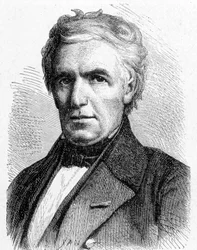 Retrato de Marc Séguin (1786 - 1844), engenheiro francês que concebeu o princípio das pontes suspensas, também inventor da caldeira tubular - no "Album de la Science; cientistas ilustres; Grandes descobertas" 1896.