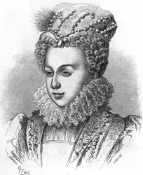 Retrato de Margaret de Valois conhecida como a Rainha Margot (1553-1615) Esposa de Henrique IV. Em "Histoire Populaire de la France", sd. ver1885. Gravura.