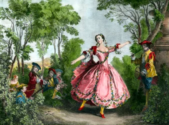 Retrato de Marie Anne de Cupius de Camargo dit La Camargo (1710-1770) dançarina Gravura de Paris do século XVIII. Museu da Ópera da Biblioteca