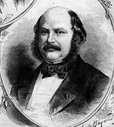 Retrato de Maximilian Jules Marcus Koenigswarter (1817-1878), banqueiro e político francês. Gravura em "Le Monde Illustré" n°262 de 19 de Abril de 1862.