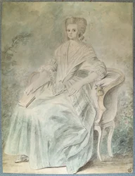 Retrato de Olympe de Gouges (viúva Aubry também conhecida como Marie Gouze) (Madame Aubry) (1748-1793) feminista, política e mulher de letras. Aquarela anónima do século XVIII. Dim. 0,21x 0,28 m. Paris, Museu do Louvre