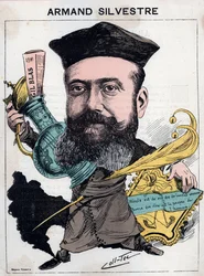 Retrato de Paul Armand (Paul-Armand) Silvestre (1837-1901), poeta francês - desenho animado por outros (Collignon e Tocqueville) em "Les Hommes d