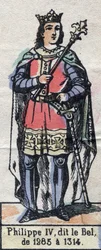 Retrato de Filipe IV da França, conhecido como Filipe o Bel (1268-1314) (dinastia dos Capetianos). Ilustração do final do século XIX.