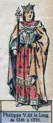 Retrato de Filipe V da França, dit Philippe le Long (1291-1322) (dinastia dos Capetianos). Ilustração de finais do século XIX.