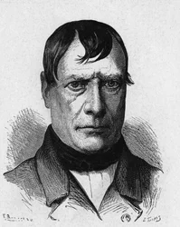 Retrato de Pierre Flourens (1794 - 1867), fisiologista francês - no "Album de la Science; cientistas ilustres; Grandes Descobertas" 1896.