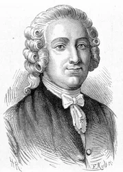 Retrato de Pierre Joseph Macquer (1718 - 1784), químico e médico francês - no "Album de la Science; cientistas ilustres; Grandes descobertas" 1896.