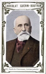 Retrato de Pierre Puvis de Chavannes, pintor francês (1824-1898). Vinheta de chocolates Guérin - Boutron
