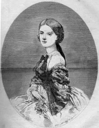 Retrato da Princesa Clotilde de Savoy (1843-1911), futura esposa do Príncipe Napoleão (1822-1891). Gravura em "Le Monde Illustré" n°94 de 29 de Janeiro de 1859.