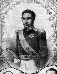 Retrato de Radama II (1829-1863), Rei de Madagascar. Gravura em "Le Monde Illustré" n°268 de 31 de Maio de 1862.